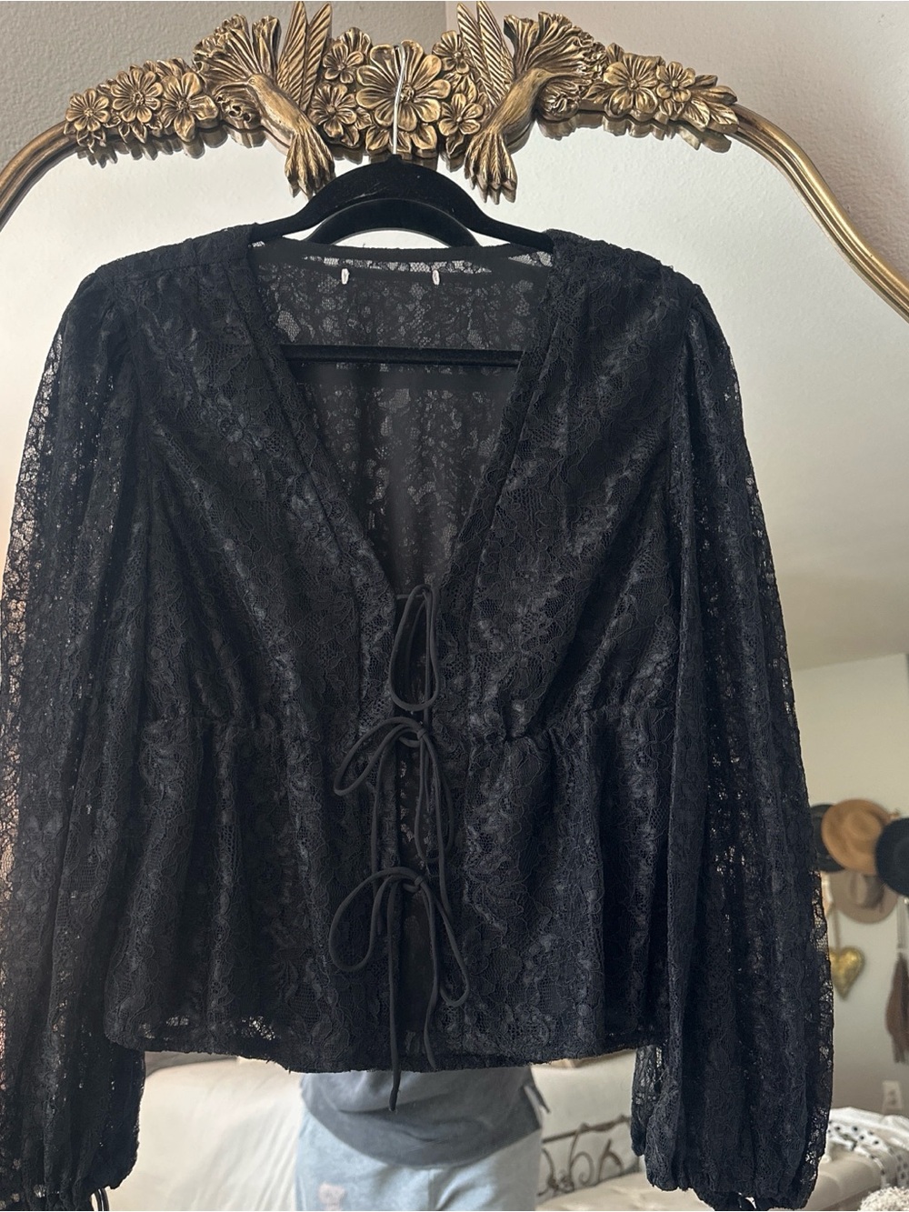 Abercrombie & Fitch Black Lace Peasant Blouse